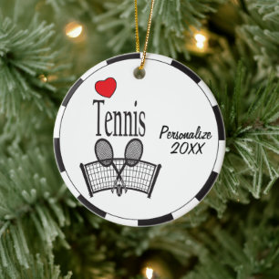 Het Tennis van de liefde in Zwart-wit Keramisch Ornament