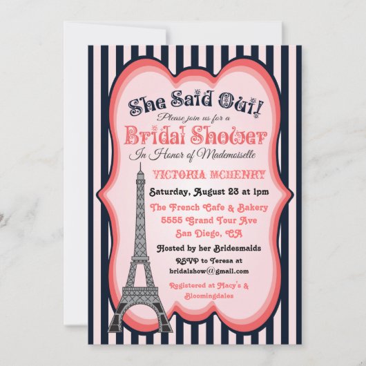 Het thema Bridal Shower Uitnodigingen van Parijs (Voorkant)