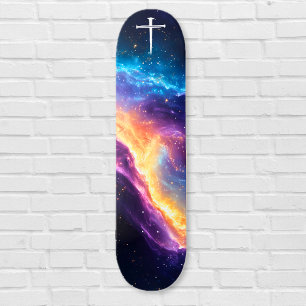 Het Three Nails Kruis Paarse Galaxy Christelijk Skateboard