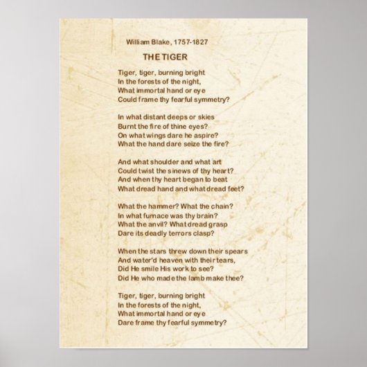 HET TIGER-gedicht van William Blake Poster (Voorkant)