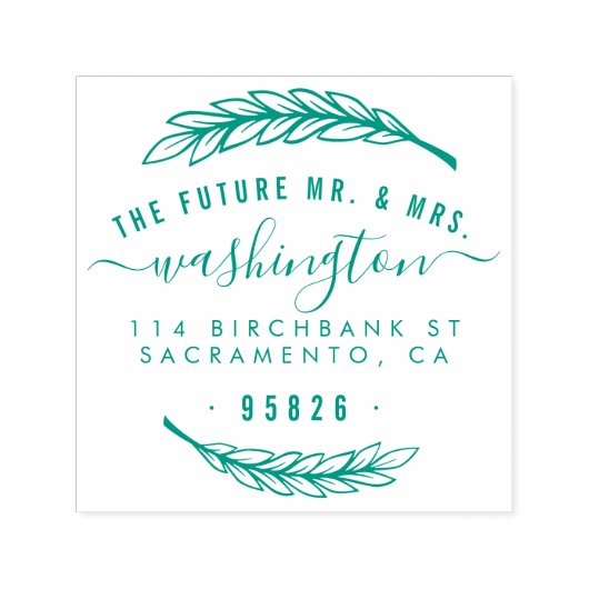 Het toekomstige Mr & Mrs Elegant Script retouradre Zelfinktende Stempel (Design)