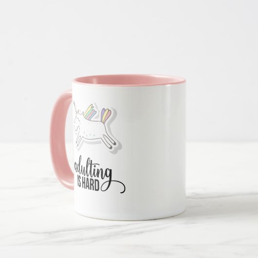 Het toevoegen is hard Funny Unicorn Mok (Voorkant links)