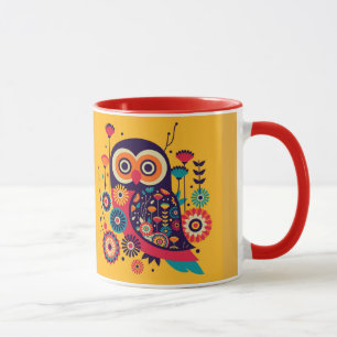 Het trillende ontwerp van de kleuren abstracte uil mok