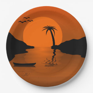 Het tropische Art. van de Zonsondergang Papieren Bordje