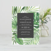 Het tropische blad en de waterverf van het manuscr save the date (Staand voorkant)