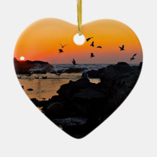 Het tropische Lot van de Palm van de Zonsondergang Keramisch Ornament