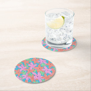 Het tropische Patroon van de Zeester Ronde Kartonnen Onderzetter