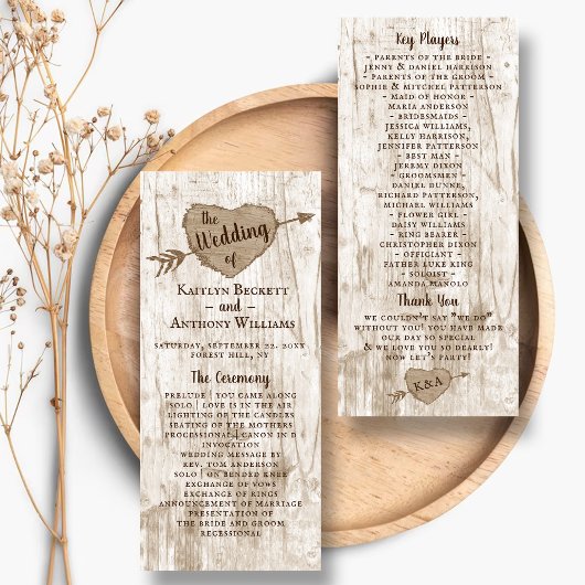 Het Trouwprogramma 'The Carved Heart Tree Wedding  Reclamekaart