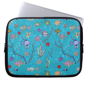 Het turkooise Patroon van Vissen Laptop Sleeve