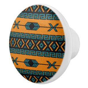 Het turkooise Stammen Azteekse Patroon van het Keramische Knop