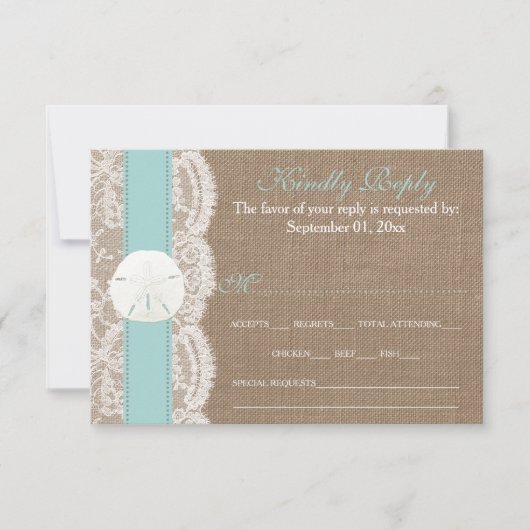 Het Turquoise Sand Dollar Wedding Collectie RSVP (Voorkant)
