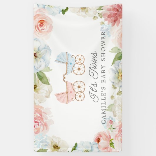 Het Tweeling Baby Shower Blauw Roze Bloemstuk Welk Spandoek (Verticaal)