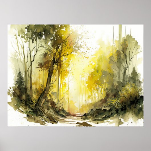 Het uitnodigen van Sun-dappled Forest Waterverf Poster (Voorkant)