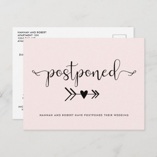 Het uitstel van het huwelijk met hartlicht roze Mo Aankondigingskaart (Voorkant / Achterkant)