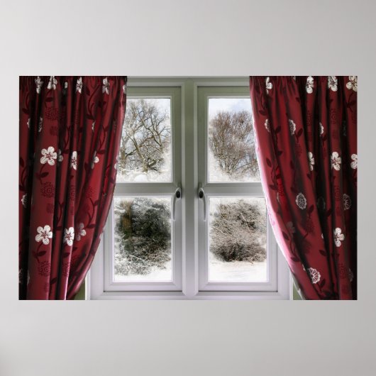 Het uitzicht van het venster aan een sneeuwscène poster (Voorkant)