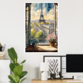 Het uitzicht van Parijs, de Eiffeltoren en het Lou Poster (Thuiskantoor)