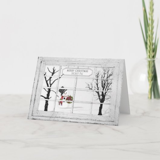 Het uitzicht-Venster van de sneeuwman - Kerstmis - Feestdagen Kaart (Voorkant)