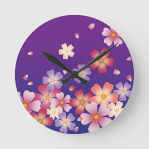 Het vallen van Sakura Blossom Japans Blauw en Paar Ronde Klok