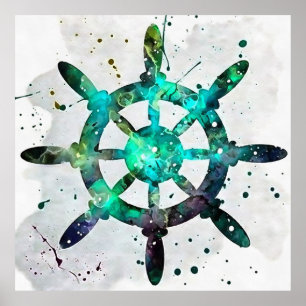 Het vangt wiel in blauwe groene oceaankleuren poster