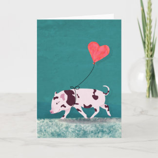 Het Varken van het baby met de Ballon van het Hart Kaart