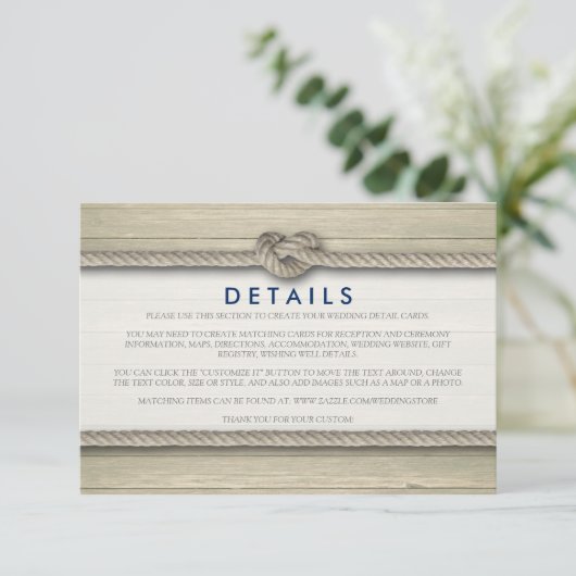 Het vastbinden van de knoop rustieke strand bruilo informatiekaartje (Staand voorkant)