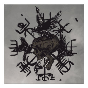 Het Vegvisir-symbool rond een schedel Perfect Poster