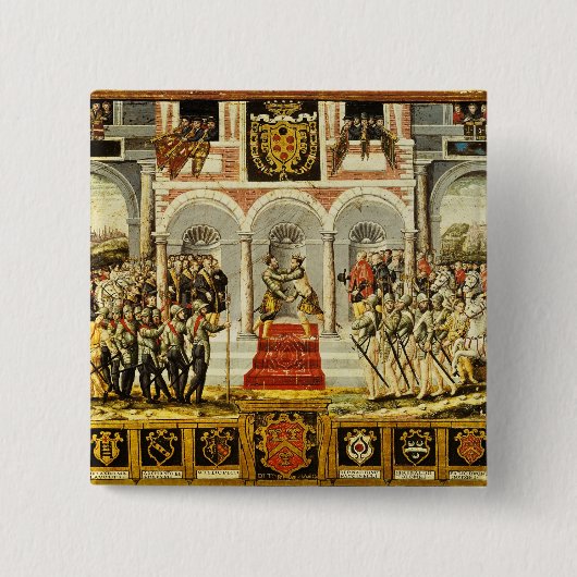 Het Verdrag van Cateau-Cambresis Vierkante Button 5,1 Cm (Voorkant)