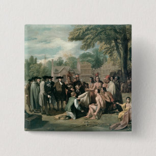 Het Verdrag van William Penn met de Indiërs in Vierkante Button 5,1 Cm