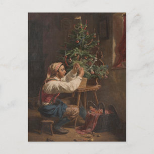 Het verfraaien van de Kerstboom Schilderij Feestdagenkaart
