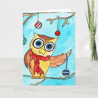 Het verfraaien van de Uil van Kerstmis Feestdagen Kaart