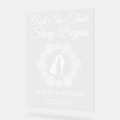 Het verhaal begint Snowflake Winter Wedding Welkom Acryl Bord (Hoek)