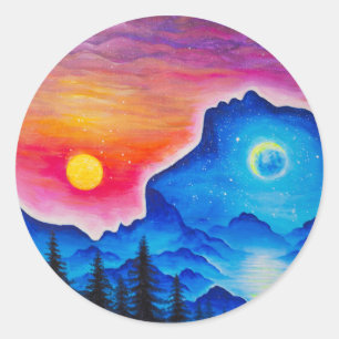 Het verhaal van zon en maan ronde sticker