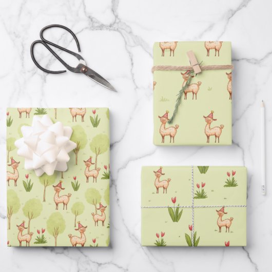 Het verjaardagsfeest van het Llama Outdoor kind Inpakpapier Vel (Voorkant)