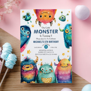 Het verjaardagsfeestje van onze kleine monsterlijk kaart