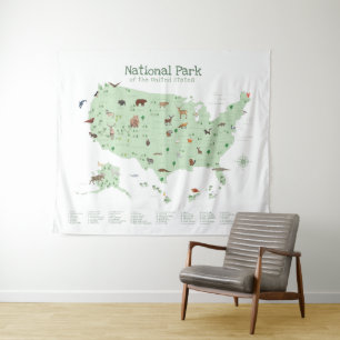 Het verkennen van National Park Kaart Woodland Nur Wandkleed