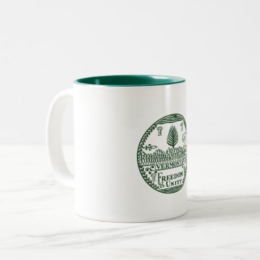 Het Vermont-zegel Tweekleurige Koffiemok (Voorkant links)