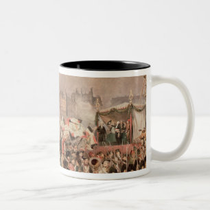 Het vertrek van de vrijwilligers 1792 tweekleurige koffiemok