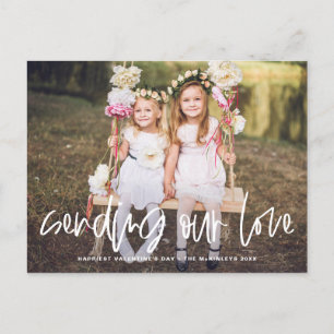 Het verzenden van onze Liefde Lettering Foto Valen Feestdagenkaart