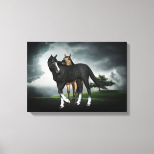 HET VEULEN VAN PAARDEN EN MERRIEVEULEN, DE DRUK CANVAS AFDRUK