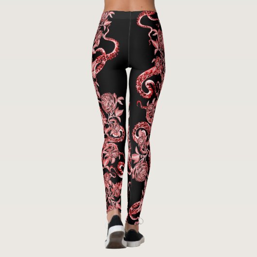 Het vierkant en het Roos rood en zwart Leggings (Achterkant)