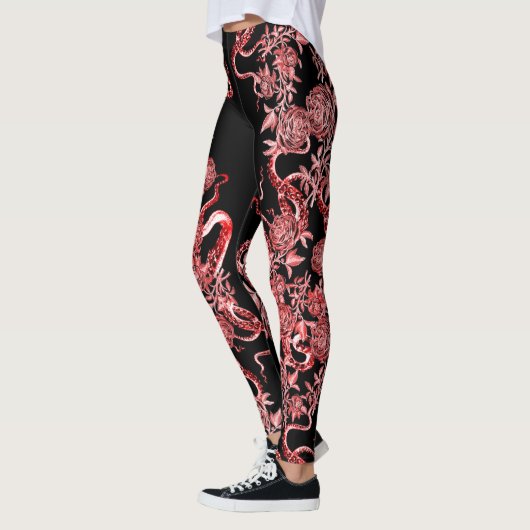Het vierkant en het Roos rood en zwart Leggings (Links)