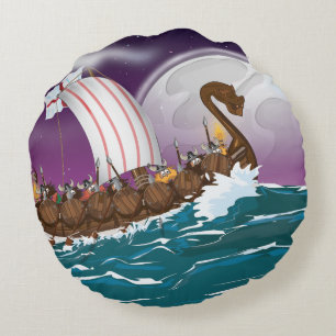 Het Vikingschip Cartoon Rond Kussen