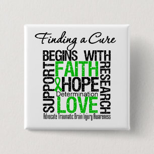 Het vinden van een Cure begint met Hoop TBI Vierkante Button 5,1 Cm