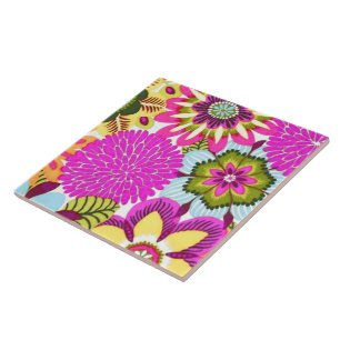 Het vintage BloemenBehang, doorboort Blauwgroen Tegeltje