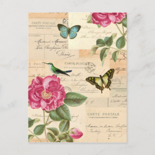 Het vintage briefkaart van Girly met rozen en
