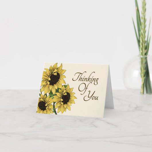 Het vintage Denken van Zonnebloemen aan u Kaart (Voorkant)