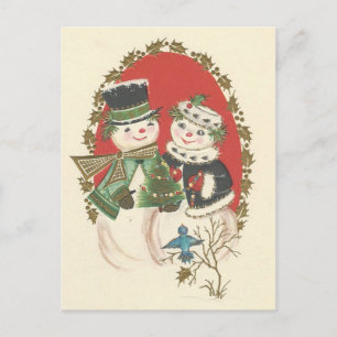 Het vintage Paar van de Sneeuwman van Kerstmis Feestdagenkaart