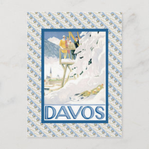 Het vintage Poster van de Ski, Davos, Zwitserland Briefkaart