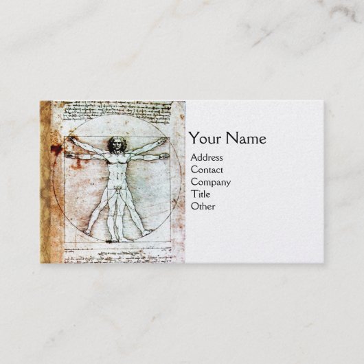 Het VITRUVIAANSE MAN, Antiek metaalgietgoud Visitekaartje (Voorkant)