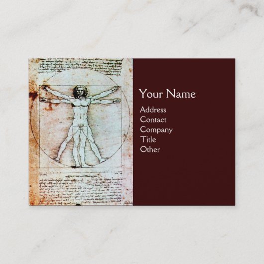 Het VITRUVIAANSE MAN, Antiek metaalgietgoud Visitekaartje (Voorkant)